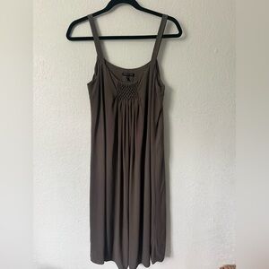 Eileen Fisher Taupe Smocked-Front Sleeveless Dress Silk